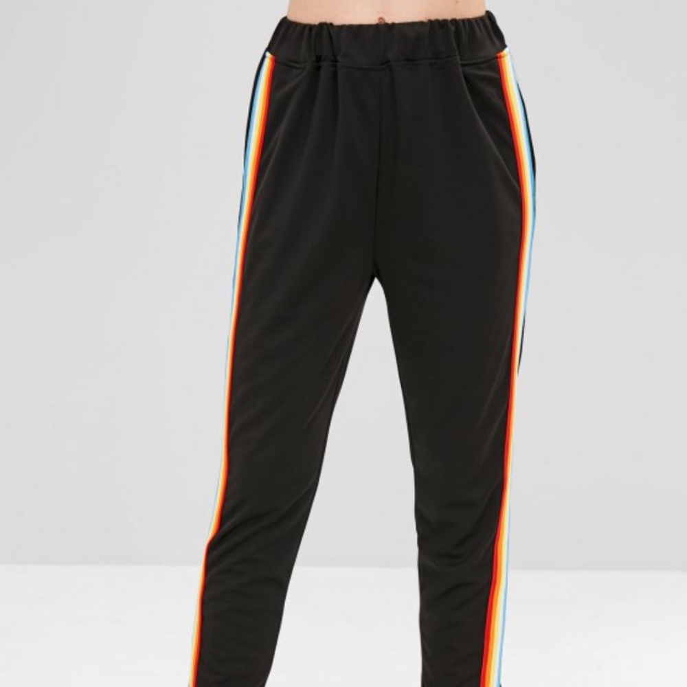 Colorful Stripes Straight Pants - Black L - Picture 3 of 5